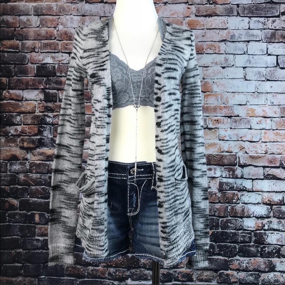 Free People Beach Black Gray Marled Cardigan